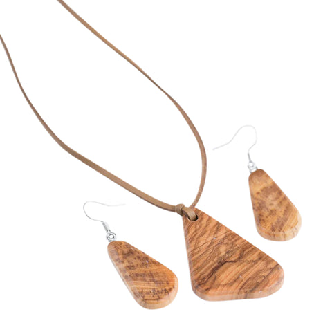 Set colier/cercei Natur Drop, lemn de măslin