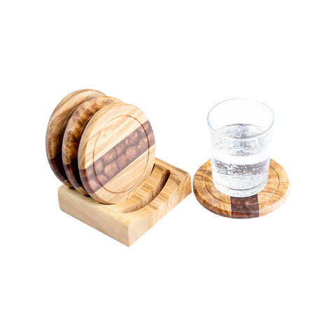 Set Suport Pahare, 4 Piese, Lemn De Maslin
