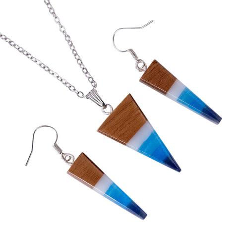 Set Colier/Cercei Mare Triangle, Lemn De Nuc