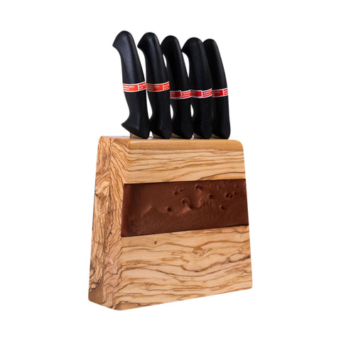 Suport Vertical Pentru Cutite Venus, 5 Cuțite Incluse, Lemn Nuc și Frasin