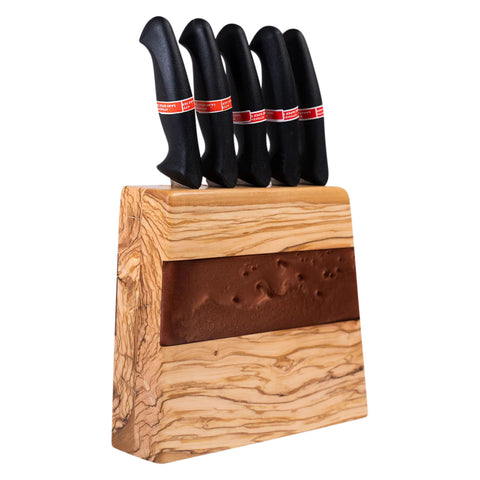 Suport Vertical Pentru Cutite Venus, 5 Cuțite Incluse, Lemn Nuc și Frasin