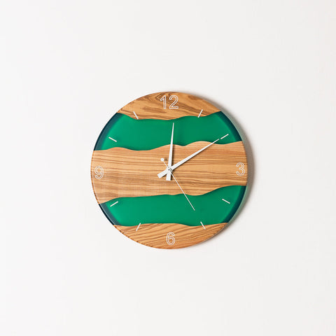 Costa Wall Clock, Ash - Transparent Green Resin-ReinWood