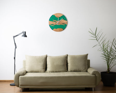 Costa Wall Clock, Ash - Transparent Green Resin-ReinWood