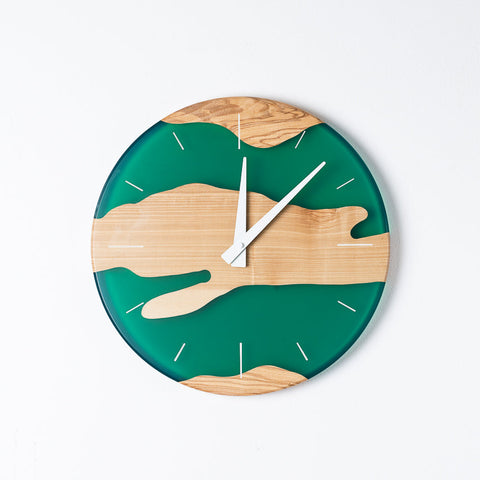 Costa Wall Clock, Ash - Transparent Green Resin-ReinWood