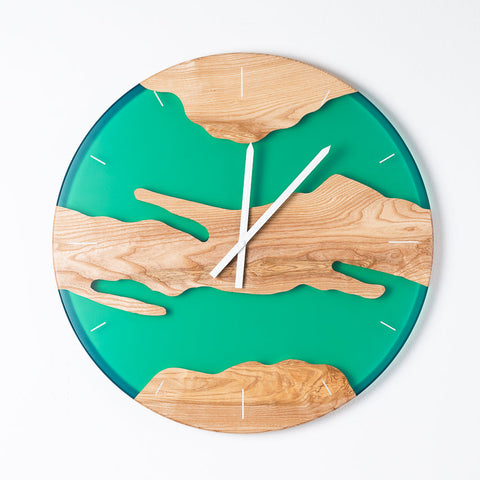 Costa Wall Clock, Ash - Transparent Green Resin-ReinWood