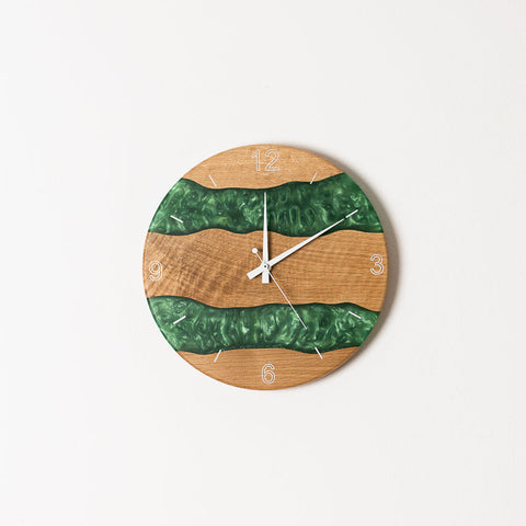 Costa Wall Clock, Oak - Pearl Green Resin-ReinWood