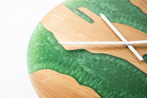 Costa Wall Clock, Oak - Pearl Green Resin-ReinWood