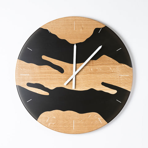 Costa Wall Clock, Oak - Transparent Black Resin-ReinWood