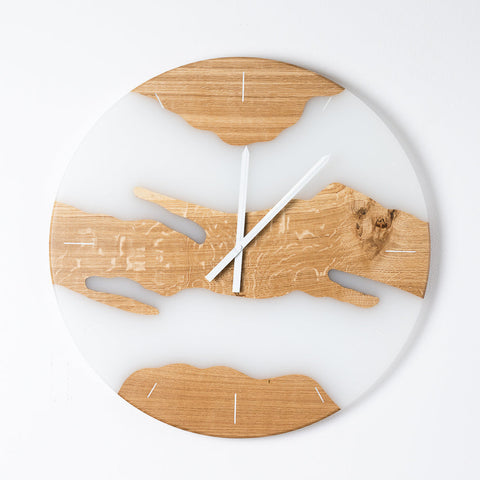 Costa Wall Clock, Oak - Transparent White Resin-ReinWood