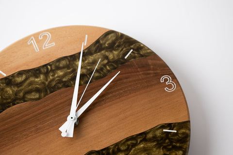 Costa Wall Clock, Walnut- Antique Gold Resin-ReinWood