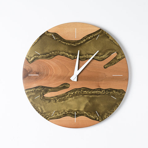 Costa Wall Clock, Walnut- Antique Gold Resin-ReinWood