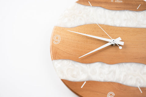 Costa Wall Clock, Walnut - Pearl White Resin-ReinWood