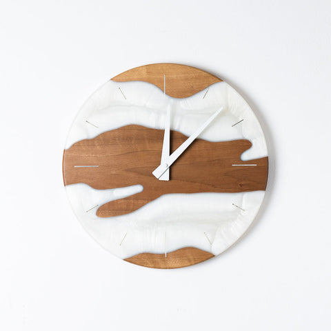 Costa Wall Clock, Walnut - Pearl White Resin-ReinWood