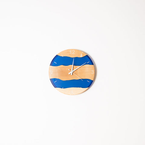 Costa Wall Clock, Wood Ash, Transparent Blue Resin-ReinWood